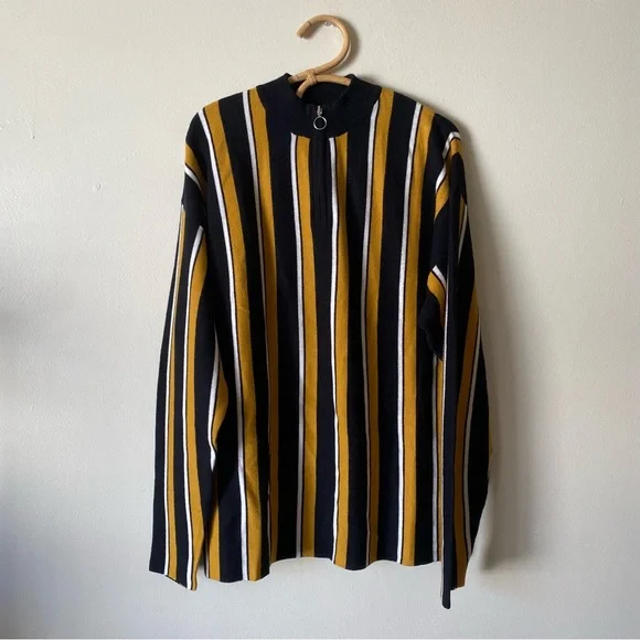 Topman Sweaters Topman Black And Yellow Stripe Zip Neck Jumper